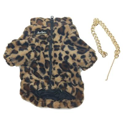 China Stocked Thick Warm Winter Dog Clothes Leopard Print Fur Pet Clothes Dog Coat For Cat for sale