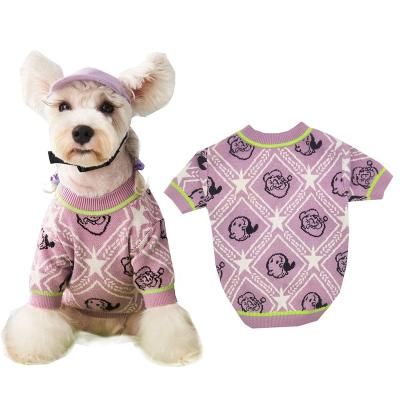 China Stocked Customized Thick Sweater Cat Sweater Cut Cartoon Pattern Winter Pet Dog Sweater Sweater Pink Dog Knitted Cable Clothing for sale