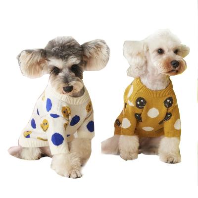 China Stocked Cute Smile Face Dot Dog Sweater High Quality Pet Sweater Clothes Winter Cat Knitted Pullover Cat Clothes For Winter for sale