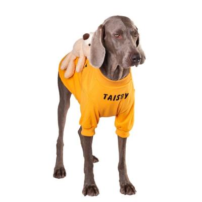 China Cute Dog Hoodie Stocked Yellow Pet Clothes Big Dog Cat Autumn Winter Pet Dog Hoodie With Bear Doll for sale