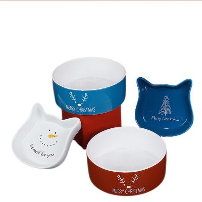 China Sustainable Ceramic Cat Food Water Bowls Quality Large Cat Feeder Round Dog Dish Cute Christmas Pet Feeder Christmas Dog Bowl for sale