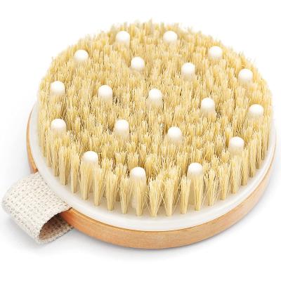 China EXFOLIATING Wooden High Quality Round Scrub Bath Massage Exfoliating Dry Shower Brush Body Brush With Boar Bristle for sale