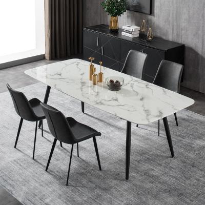 China Household New High Luxury Marble Top Carbon Steel Furniture Rectangle Marble Low Dining Tables for sale