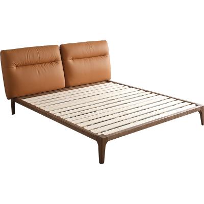 China Nordic Wood Color Luxury Leather Silid Bed 1.8m Bedroom Furniture Designer Comfort Solid Wooden Beds for sale