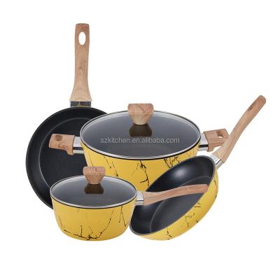 China SHENZHAN OEM Art Sustainable New Industrial Kitchen Be Careful Non Stick Cookware Set Cooking for sale