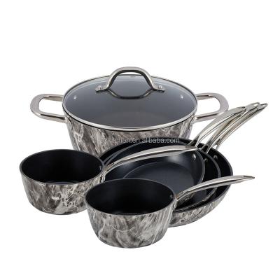 China SHENZHAN High Temperature Durable OEM Marble Outer Coating Forged Aluminum Cookware Set for sale