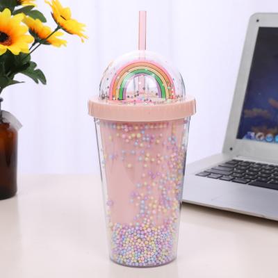 China New viable creative rainbow plastic water cup, fashionable large-capacity lady's straw cup, Senator series double-layer color beverage cup for sale