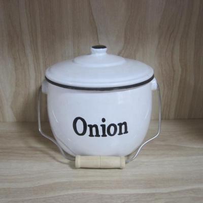 China Sustainable Enamel Coating Storage Pot Set Potato Pot Onion Pot With Bucket for sale