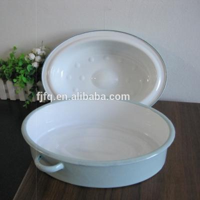 China Food Industry Equipment Enamel Roaster Pan Oval Roaster Pan Casserole With Lid for sale