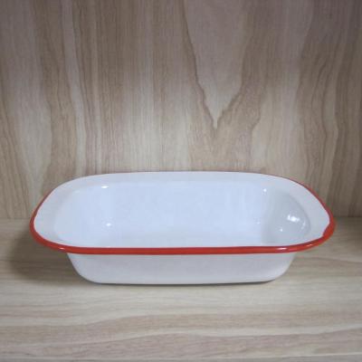 China Enamel Disposable 30cm Rectangular Terrine Baking Dish With Rolled Rim for sale