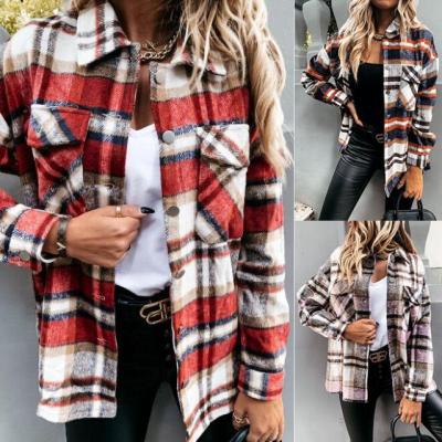 China 2021 new autumn and winter Anti-wrinkle ladies jacket long-sleeved shirt ladies casual plaid cardigan tops fashion clothes for sale