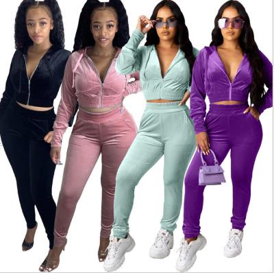 China 2021 Casual Jogging Two-Piece Eleg Women Tracksuit Women Fall Velvet Viable Long Pants Hoodies Set for sale