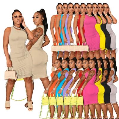 China MOEN Best Seller Streetwear Anti-Static Bodycon Sleeveless Solid Color Dress Casual Women Summer Bandage Dress for sale