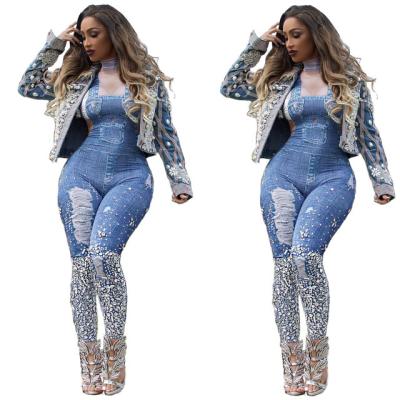 China 2021 Breathable Women's Fall 2021 Fashion Suspender Print Overalls Jeans Jumpsuit Fashion Hot Selling Casual Clothes for sale