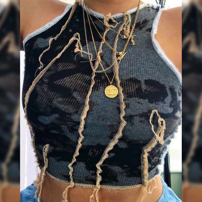 China Spring Print Yarn End Design Patchwork Tank Tops QUICK DRY Tie Dyed Streetwear Female Casual Crop Tops For Women Women Fall 2 for sale