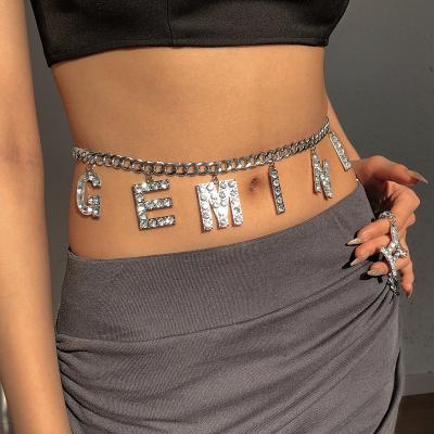 China Romantic Diamond-encrusted Body Chain Letter Waist With Geometric Metal Waist Chain for sale