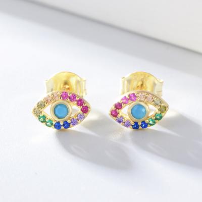 China New romantic female sterling silver micro set of exquisite zircon eye stud ornaments devil eye earrings for sale