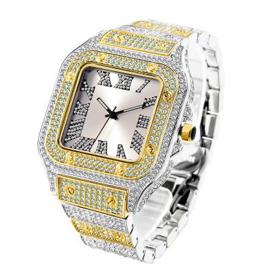 China New Full Calendar High Fashion Roman Graduated Hip Hop Diamond Encrusted Diamond Square Men's Watch for sale