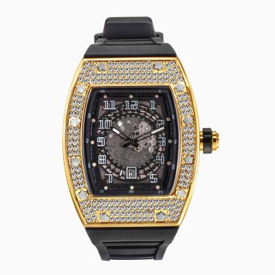 China New Luminous Hands Stylish Personality Full Of Diamond Barrel Silicone Band Quartz Men's Watch for sale