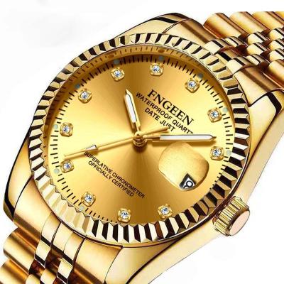 China Full Calendar Men's And Women's Watch Couple Fashion Gold Watch Set With Diamonds for sale