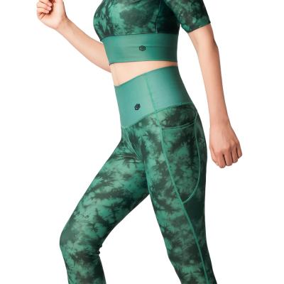 China Breathable maid brand tie wholesale green dye sublimation seamless soft high waist yoga printed leggings for sale