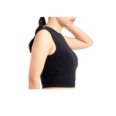 China Breathable Top Rpet Products Recycled Moisture Wicking Fabric Seamless Black Plain Thin Sleeveless Crop Tank Top for sale