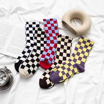 China Men's checkerboard Korean version of the tidal street socks brand cotton tube socks breathable male female Central Institute of Statistics of the new matching socks for sale