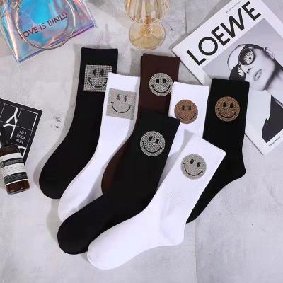 China Sporty hot rhinestone korea cotton face socks big pile pile smile socks wholesale socks for sale