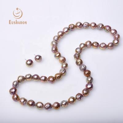 China CLASSIC Fashion Design Necklace Earrings Set Large Baroqeu Edison Natural Cultured Hawaiian Rainbow Jewelry Pearl Set for sale