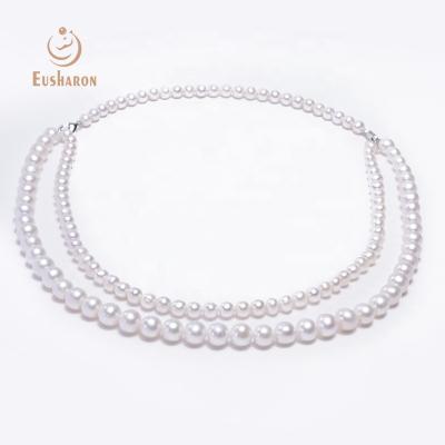 China Two CLASSIC Ways To Wear Hand Knitted Cultured Pearl Double Layer Freshwater Pearl Necklace Along for sale