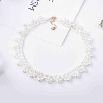 China Vintage Real Hand Knitted Natural Freshwater Pearl Chain Pearl Necklace Jewelry For Women for sale