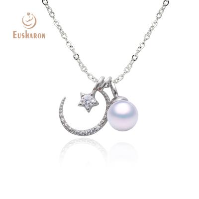 China TRENDY Fashion Moon Pearl and Stars Sterling Silver Pearl Mount Pendant Charm with Rhodium Plating for sale