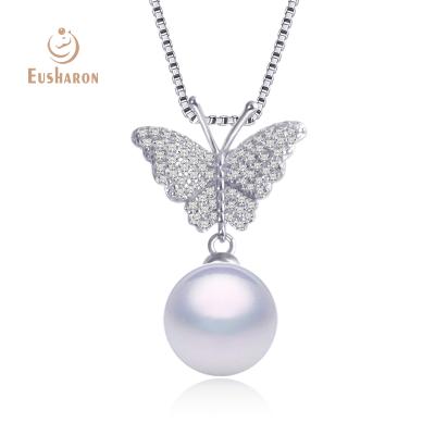 China Popular Rhodium Plated Butterfly Sterling Pendant Necklace Silver Pearl Casting Jewelry TRENDY for sale