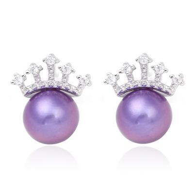 China ER0125CP Fashion Jewelry Design CLASSIC Zircon Crown Luxury Small Earrings Natural Pearl Handmade Pearl Earrings for sale