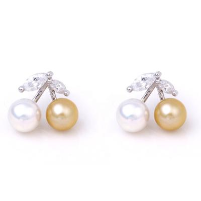 China Wholesale CLASSIC Cherry Freshwater Natural Pearl Earrings 6mm Zircon Pearl Stud Earring for sale