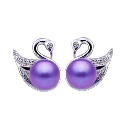 China ER0194CP Silver Pearl Bird Shaped Jewelry Perfect Round Pearl Swan Animal Pearl Earrings For Women for sale