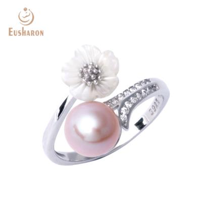 China New Design FASHIONABLE Women's Ring 925 Sterling Silver Jewelry Shell Flower Adjustable Branch Crystal Pearl Ring for sale