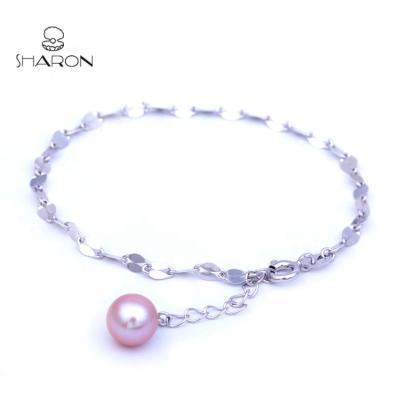 China Cute Pearl Bead Dangle 925 Silver Charm Lucky Flat Piece Sterling Silver Bead Bracelet for sale