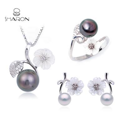 China TRENDY Jewelry Set, Romantic Shell Plum Flower Sterling Silver Pearl Jewelry Set for Women for sale