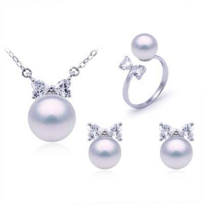 China CLASSIC 925 Sterling Silver White Earring Jewelry Set Butterfly With CZ Freshwater Pearl Jewelry Set for sale