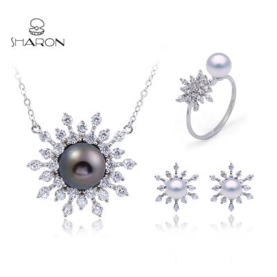 China Wholesale Christmas Jewelry Set Sterling Silver Pearl Jewelry Set Women Jewelry Set New Arrival Fashion Snowflake for sale