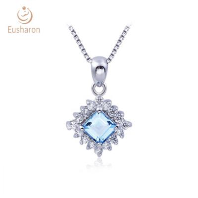 China S925 Silver Jewelry 0.6ct Topaz Square Gemstone Pendant For Fashion Party Gift Natural Swiss Blue The Bride for sale