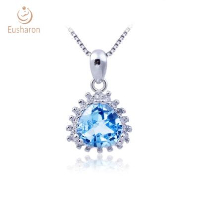 China Cheap Jewelry 1ct Natural Swiss Blue Topaz Triangle Pendant Factory Price S925 Gemstone Silver Silver for sale