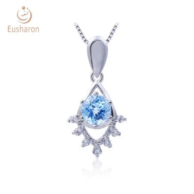 China Silver Popular Natural Swiss Blue Topaz Necklace 0.6ct Rhodium Plating Sterling Silver Charm Pendant for sale