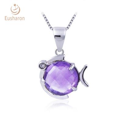 China Fashion S925 2ct Silver Natural Amethyst Fish Shapes Gemstones Pendant Designs For Fun for sale