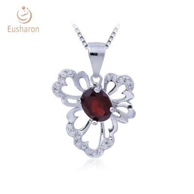 China Wholesale Natural Silver Jewelry S925 0.7Ct Garnet Flower Shape Gemstone Pendant Necklace for sale