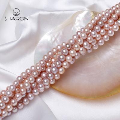 China Jewelry Making Near Natural Cultured Freshwater Pearl String Real Pink Potato Pearl Necklace Round Pearl Strand for sale