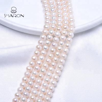 China Jewelry Preparing Wholesale 7-8mm Freshwater Potato Shape Loose Pearl Close Round Pearl Strand for sale