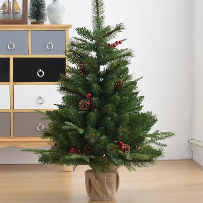 China Artificial Christamas Decoration 90CM Tree With Pine Cone&Red Berry Luxury Green PE Christmas Tree for sale