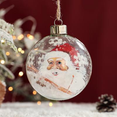 China 100 hot sales large round 8cm/80mm clear environment friendly snowman&snowflake christmas tree decorations glass ball ornaments for sale